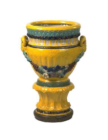 Cache-pot en porcelaine: Cache-pot jardinière sur pied 30cm -Jaune Relieve 