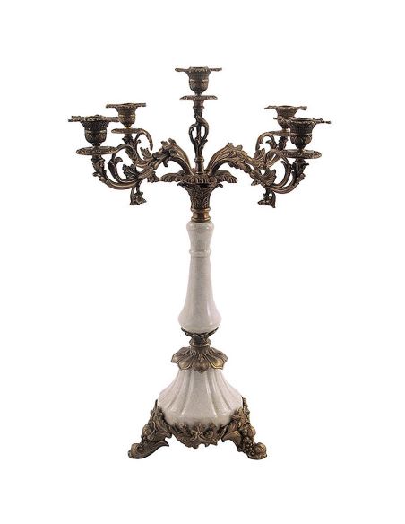 Candélabre en porcelaine: Candélabre 5 lumières 60cm avec bronze -BlancoCr.