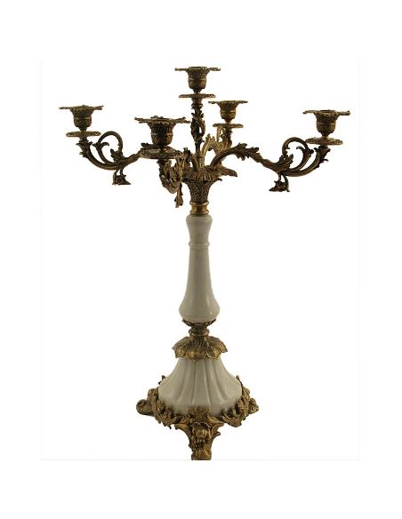 Candélabre en porcelaine: Candélabre 5 lumières 60cm avec bronze -BlancoCr.