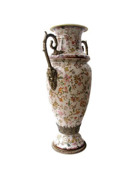 Vase en porcelaine: Vase 2 anses 92cm avec bronze -Paraiso