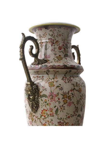 Vase en porcelaine: Vase 2 anses 92cm avec bronze -Paraiso