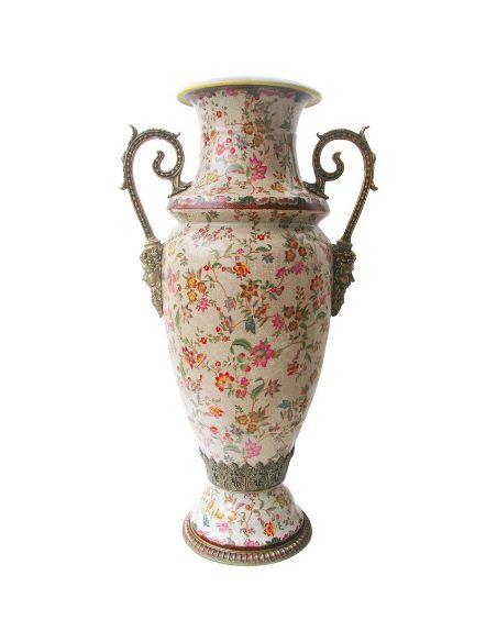 Vase en porcelaine: Vase 2 anses 92cm avec bronze -Paraiso