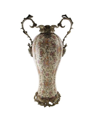 Vase en porcelaine: Vase balustre 2 anses 80cm avec bronze -Delicia