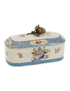 Boîte en porcelaine: Boîte ovale à anse fruit 22cm avec bronze -Milady