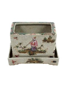 Cache-pot en porcelaine: Cache-pot rectangul. avec soucoupe 15cm -Confucio