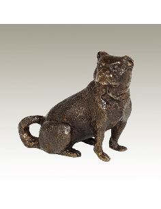 Sculpture en bronze: Chien bouledogue (Bulldog) -Patine brune