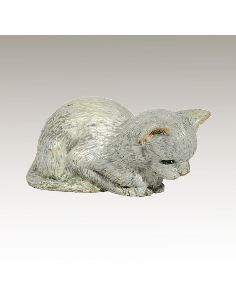 Escultura de bronce. Gato blanco tumbado pintado estilo Viena