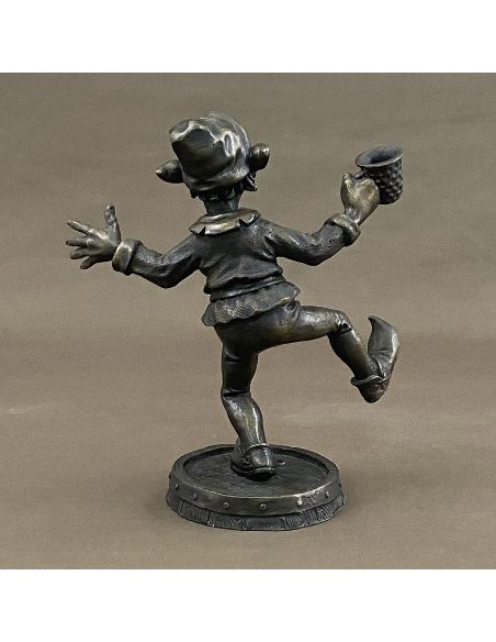 Sculpture en bronze: Lutin 25cm buvant et dansant