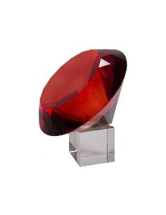 Diamant en verre Ø 15cm rouge avec support