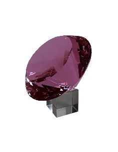 Diamant en verre Ø 15cm rose avec support