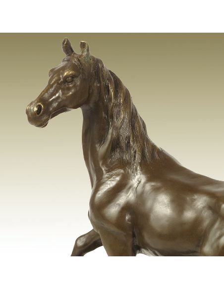 Sculpture en bronze: Cheval sauvage -Patine brune