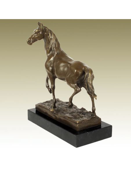 Sculpture en bronze: Cheval sauvage -Patine brune