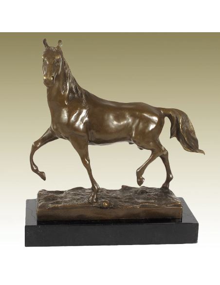 Sculpture en bronze: Cheval sauvage -Patine brune