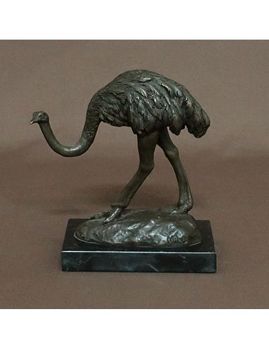 Sculpture en bronze: Autruche -Patine brune