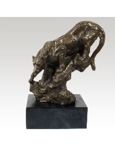 Sculpture en bronze: Panthère à l'affut -Patine brune