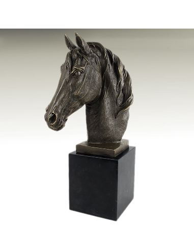 Sculpture en bronze: Tête de cheval -Patine brune