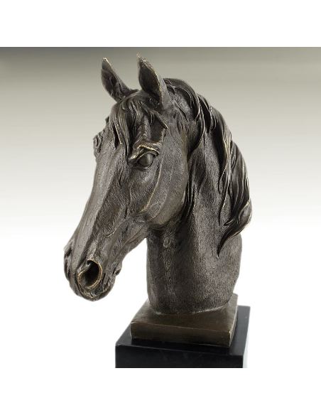 Sculpture en bronze: Tête de cheval -Patine brune