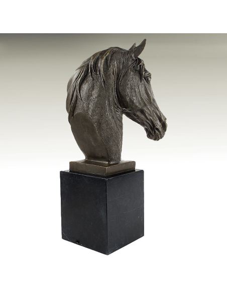 Sculpture en bronze: Tête de cheval -Patine brune