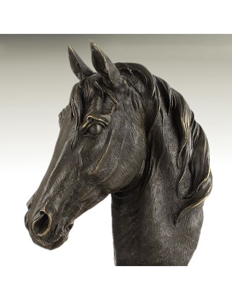 Sculpture en bronze: Tête de cheval -Patine brune