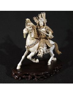 Sculpture sur ivoire: Samouraï à cheval (nc2565)