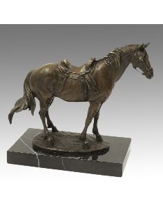 Sculpture en bronze: Cheval scellé -Patine brune