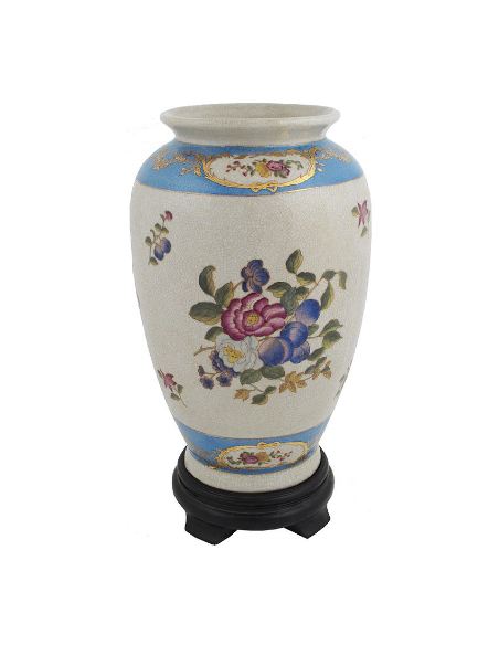 Vase en porcelaine: Vase 37cm avec socle en bois -Milady