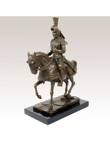 Sculpture en bronze: Chevalier médiéval à cheval avec armure -P. brune