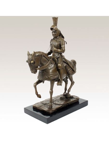 Sculpture en bronze: Chevalier médiéval à cheval avec armure -P. brune