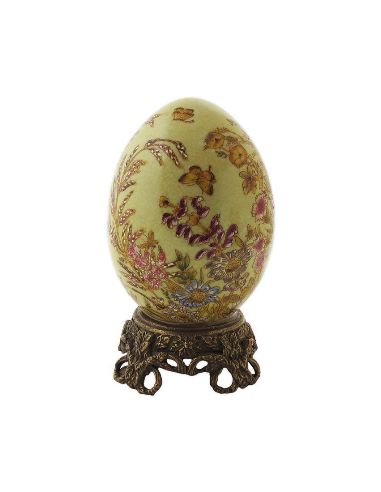 Oeuf en porcelaine: Oeuf 13cm avec socle en bronze -Exotica