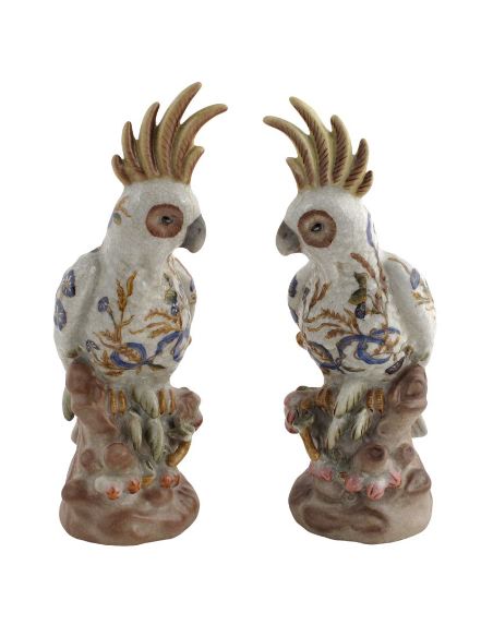 Loro de porcelana. Loro cacatúa pareja 22cm -Boreal