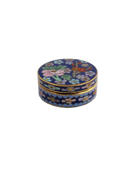 Émail cloisonné Boîte basse ronde bleu foncé -Milfleurs