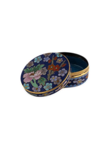 Émail cloisonné Boîte basse ronde bleu foncé -Milfleurs