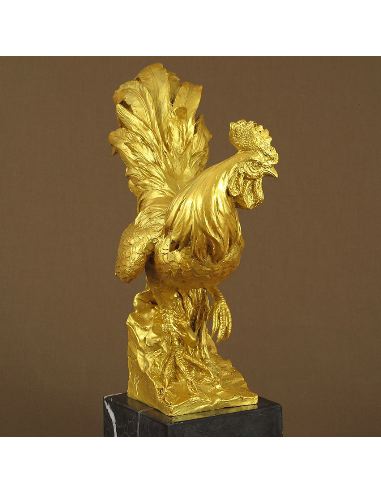 Sculpture en bronze: Coq gaulois -Bronze doré