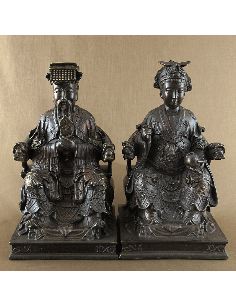 Figura de bronce. Emperadores chinos Dinastía Qing pareja