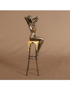 Figura de Bronce. Mujer Art Decó "Awakening" en taburete -Dorado