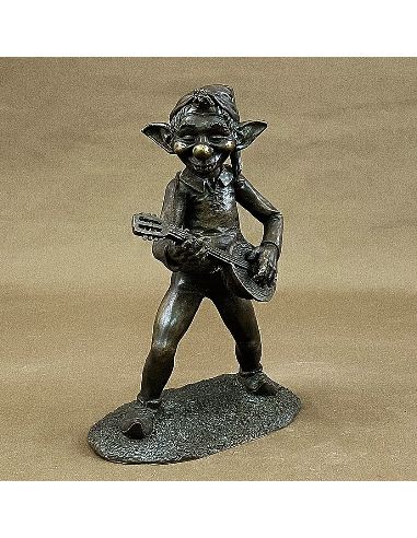 Sculpture en bronze: Lutin 27cm avec luth