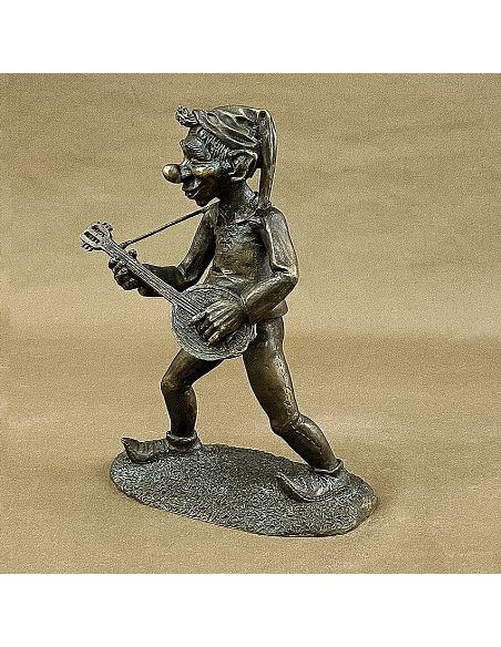 Sculpture en bronze: Lutin 27cm avec luth