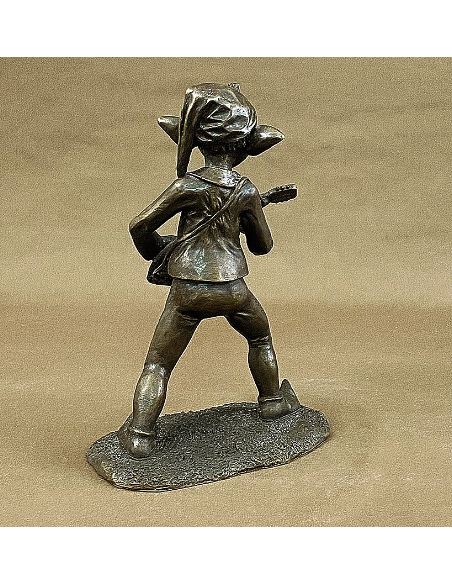 Sculpture en bronze: Lutin 27cm avec luth