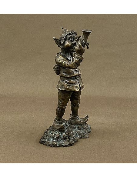 Sculpture en bronze: Lutin 30cm avec trompette