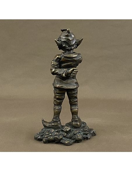 Sculpture en bronze: Lutin 30cm avec trompette