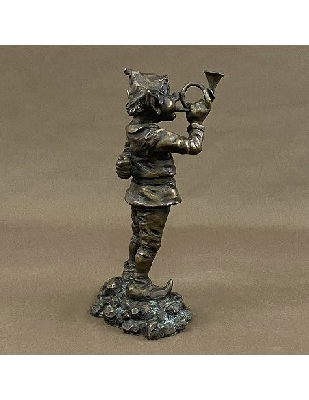 Sculpture en bronze: Lutin 30cm avec trompette